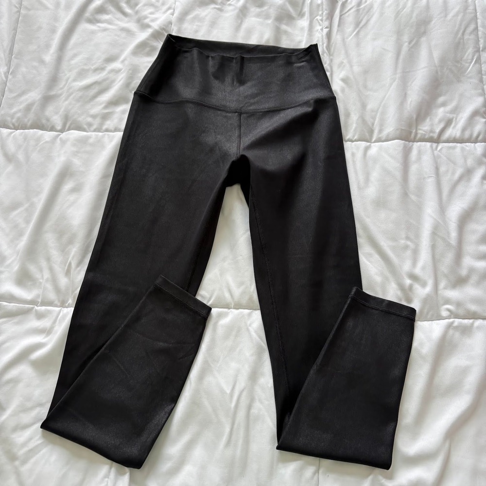 CRZ YOGA Black Faux Leather High Waisted Leggings Running Activewear Outdoor